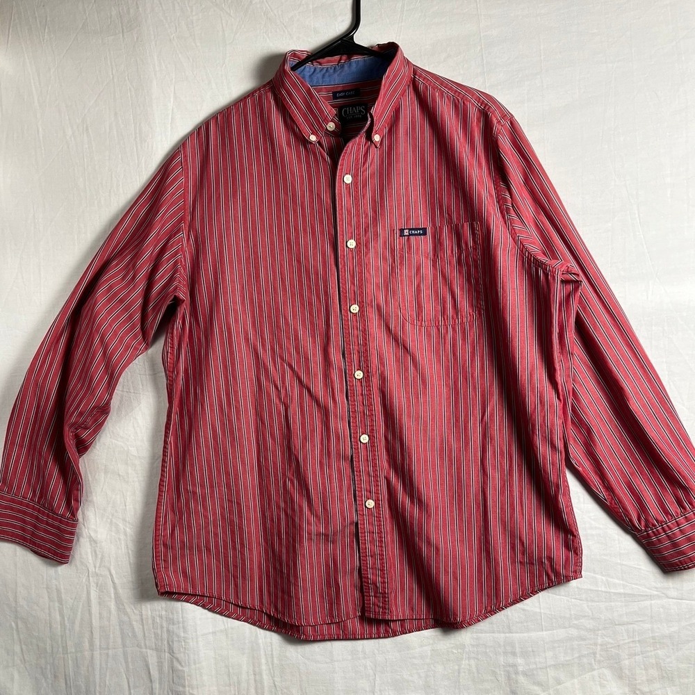 Chaps Button-Down Shirt Mens XL Easy Care Red Striped EUC